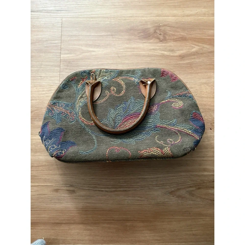 Heckathorn Tapestry Purse Floral Paisley Boho Red Green Cottage Core Leather